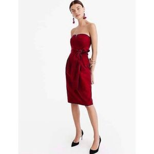 J. Crew Strapless Silk Blend Waist Tie Dress in Red Size 2